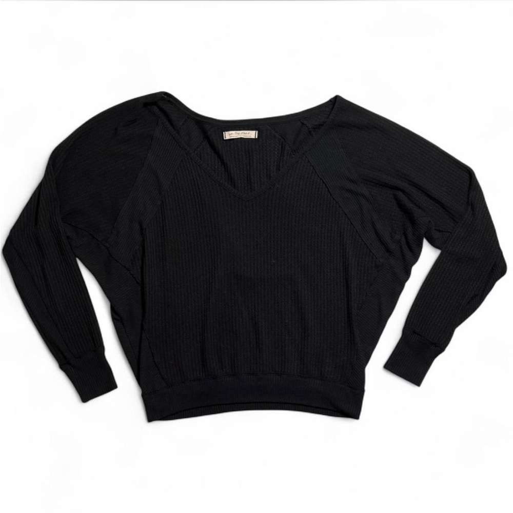 We the Free People Santa Clarita Waffle Knit Oversized Long Sleeve Top Black M - Picture 3 of 6